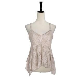 NWT Y2K Vintage Floral Cami Top Fairy Romantic Lace Coquette Asymmetrical Large